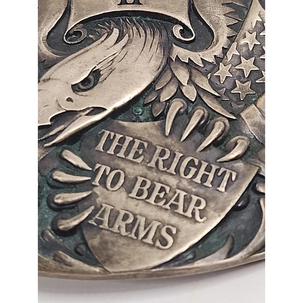 Vintage Article II The Right To Bear Arms‎ Solid Brass Belt Buckle 3.5